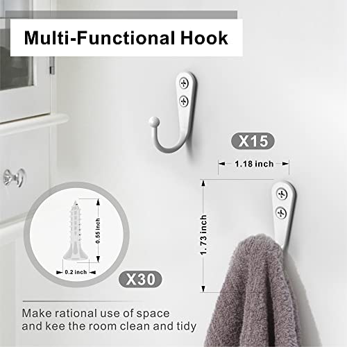 15 Pack White Wall Mount Hooks for Hanging Coats & Towels