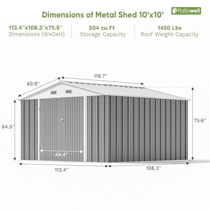 10x10 FT Metal Storage Shed