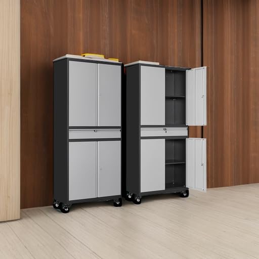 Metal Garage Storage Cabinet with Wheels and Drawer