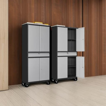 Metal Garage Storage Cabinet with Wheels and Drawer