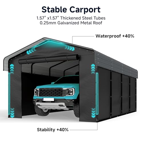 12x20 FT Heavy Duty Metal Carport with Removable Sidewalls