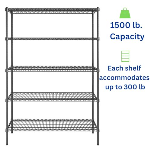 Black 5 Tier Metal Adjustable Freestanding Garage Storage Wire Shelving Unit