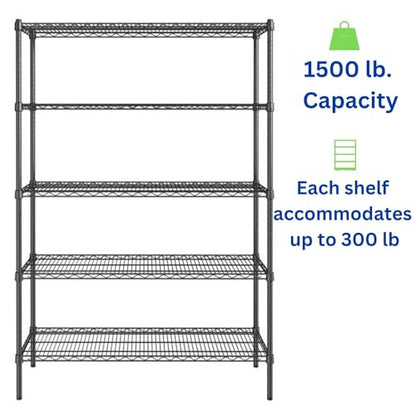 Black 5 Tier Metal Adjustable Freestanding Garage Storage Wire Shelving Unit