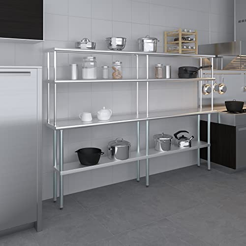 Stainless Steel Work Table Double Tier Overshelf