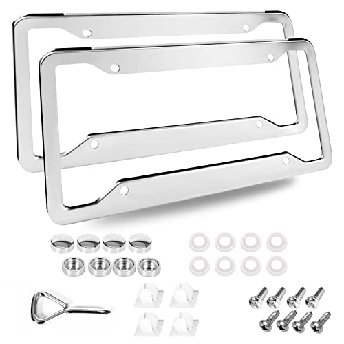 2 Pcs 4 Holes Stainless Steel License Plate Frame
