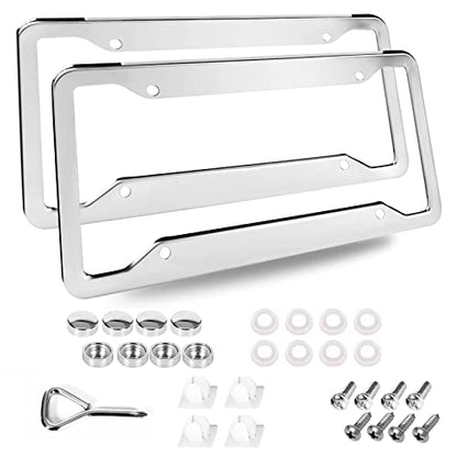 2 Pcs 4 Holes Stainless Steel License Plate Frame