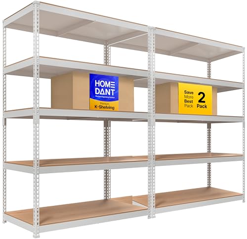 47.7" W Deep 5 Tier Heavy Duty Garage Shelving Adjustable Metal Rack Storage Shelves Standing Shelf Unit Organizers Industrial Warehouse Basement White 2Pack