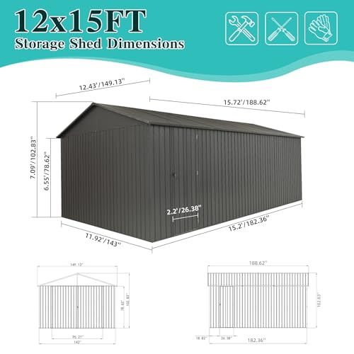 Domi 12x15FT Outdoor Metal Garage Shed