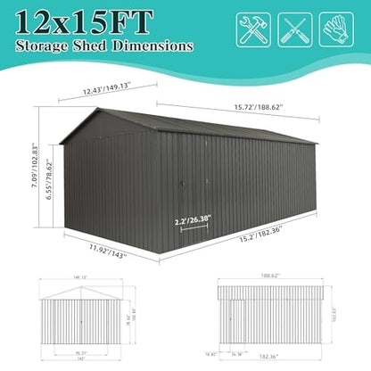 Domi 12x15FT Outdoor Metal Garage Shed
