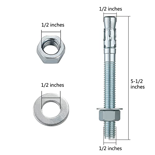 1/2x5-1/2 30Pcs Inch Standard Fasteners for Heavy-Duty Zinc Wedge Anchors for Cement and Concrete (30 Count)
