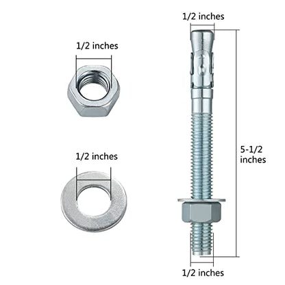 1/2x5-1/2 30Pcs Inch Standard Fasteners for Heavy-Duty Zinc Wedge Anchors for Cement and Concrete (30 Count)