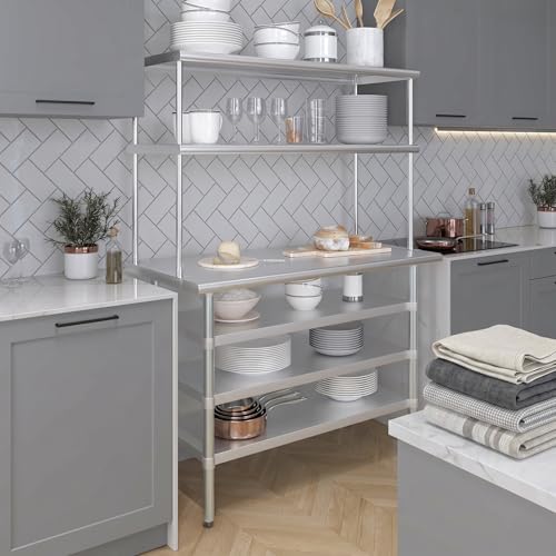 24" x 48 Stainless Steel Work Table with 3 Shelves and 18" Wide Double Tier Overshelf