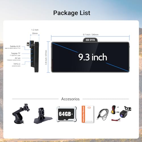 10.26 Inch Wireless CarPlay & Android Auto Car Display with 1080P Dash Cam & Backup Camera All
