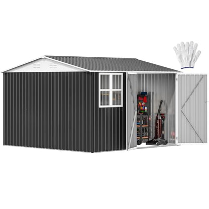 10x10ft Metal Outdoor Storage Shed with Window