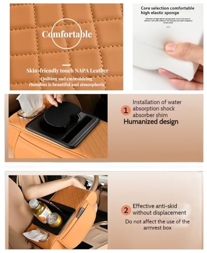Car Center Console Cover Booster Multifunctional Car Center Console Cushion Pad with Cup Holder & Tissue Box & Side Pockets Arm Rest Cover for Car