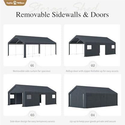 Storage Shed 13x24 ft Portable Garage Heavy Duty Carport
