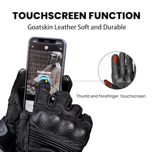 Goatskin Leather Motorcycle Motorbike Powersports Racing Gloves Touchscreen for Men and Women Model DN01