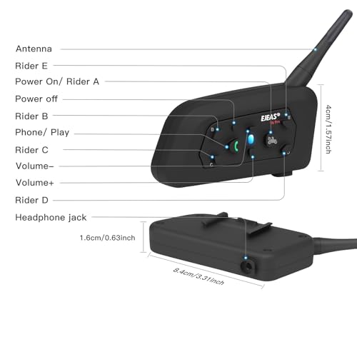 V6 Pro Motorcycle Helmet Bluetooth Intercom Headset 1200M 2 People Full Duplex Wireless Motorbike Interphone Connect Up to 6 Riders for Motorcycling Skiing and Climbing (2 Count)