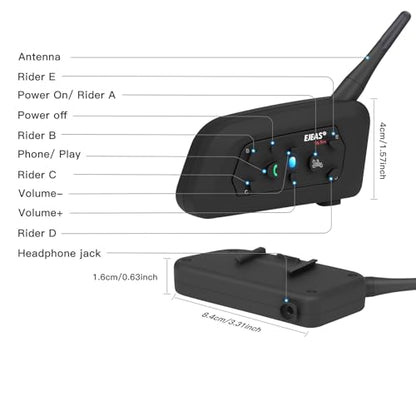 V6 Pro Motorcycle Helmet Bluetooth Intercom Headset 1200M 2 People Full Duplex Wireless Motorbike Interphone Connect Up to 6 Riders for Motorcycling Skiing and Climbing (2 Count)
