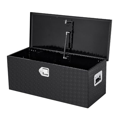 36 Inch Heavy Duty Aluminum Diamond Plate Tool Box Pick Up Truck Bed RV Trailer Toolbox Waterproof Square Storage Organizer with Side Handle