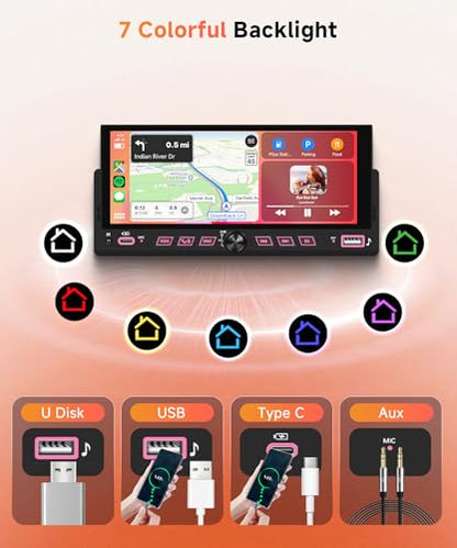 6.86" Single Din Car Stereo with Wireless CarPlay and Android Auto