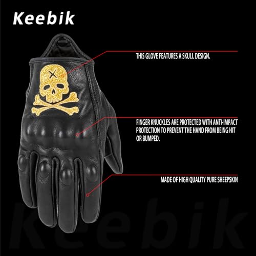 Goatskin Leather Motorcycle Motorbike Powersports Racing Gloves Reflective Skull Touchscreen for Men and Women Model