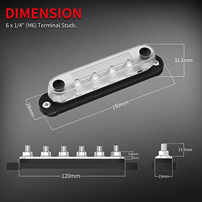 Marine Bus Bar 12V 6 x 1
