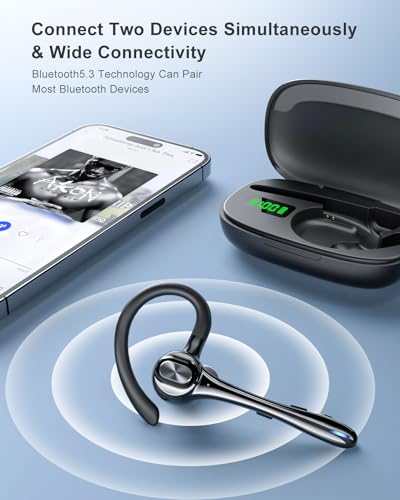Bluetooth Headset Wireless Earpiece Earbuds with Noise Canceling Microphone 160H Standby Time Hands Free Headphones Single Ear Earphones for IOS Android Samsung Cell Phones Business Home Office Gaming