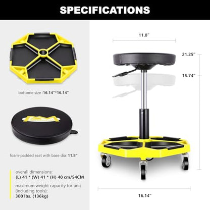 Adjustable Height Pneumatic Garage Seat Rolling Mechanic Stool with Tool Tray Storage