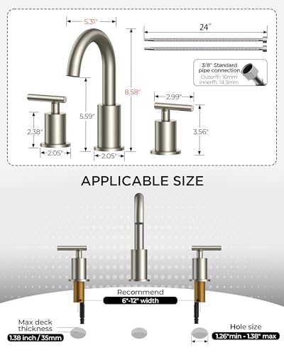 Widespread Brushed Nickel Bathroom Faucet 3 Hole Commercial Faucet