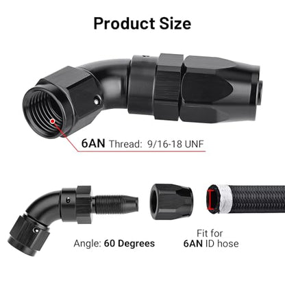 6AN 60 Degree One Piece Full Flow Hose End Fitting Swivel for CPE Braided Hose