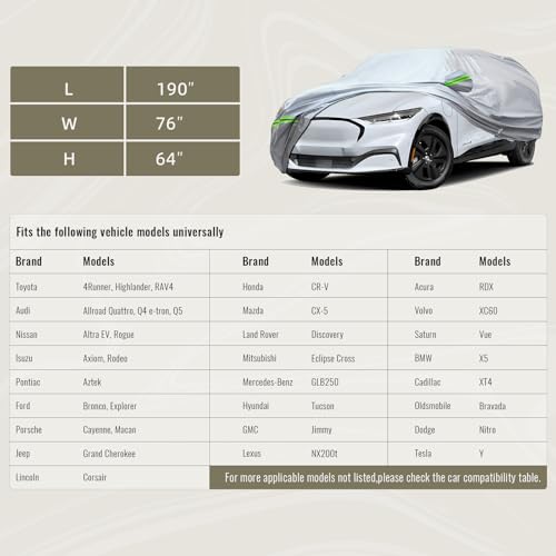 6 Layers Premium Full Car Cover Hard Shell Zipper Design Waterproof All Weather Weatherproof UV Sun Protection Snow Dust Storm Resistant Outdoor with Straps