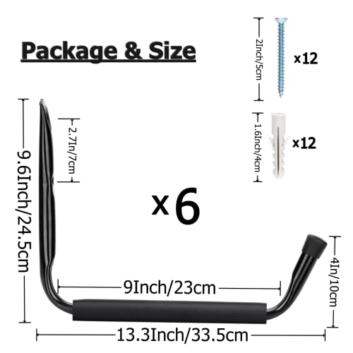 Heavy Duty 13 Inches Jumbo Arm Indoor Outdoor Storage Wall Hooks (6 Count)
