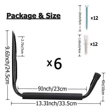 Heavy Duty 13 Inches Jumbo Arm Indoor Outdoor Storage Wall Hooks (6 Count)