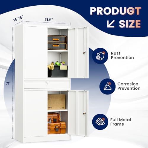 Metal Garage Storage Cabinet with Locking Doors and Adjustable Shelves