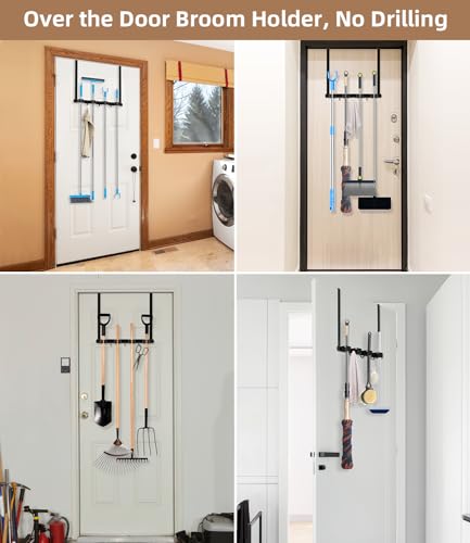 Broom Holder Over The Door with Hooks