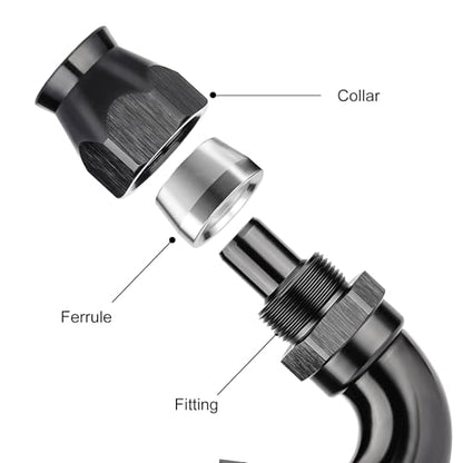 10AN 150 Degree PTFE One Piece Full Flow End Hose Fitting Aluminum Black