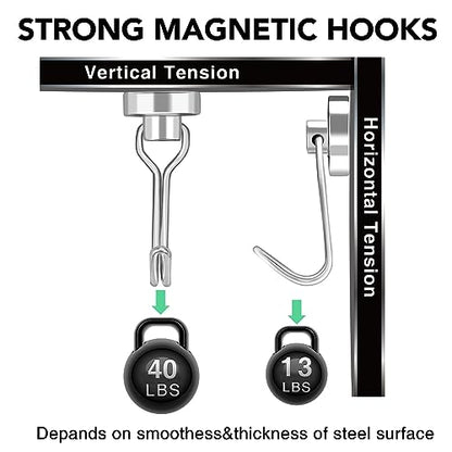 Magnetic Hooks Heavy Duty 40LB+ Swivel Swing Strong Magnet Hook (12 Count)