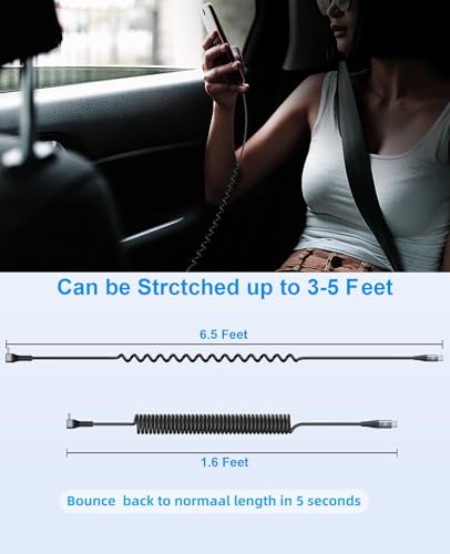 90 Degree Coiled USB C to C Cable for Car 6FT (2 Count)