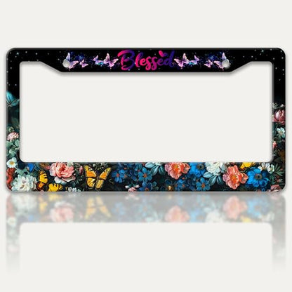 Blessed License Plate Frame Butterfly Flowers License Plate Holder 6x12 in