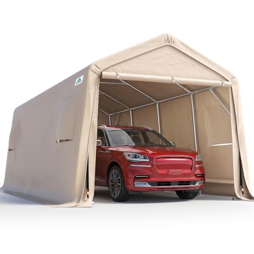 Heavy Duty 10X20 ft Carport Outdoor Patio Portable Canopy Storage Shelter Shed with 2 Rolled up Zipper Doors & Vents for Snowmobile Garden Tools
