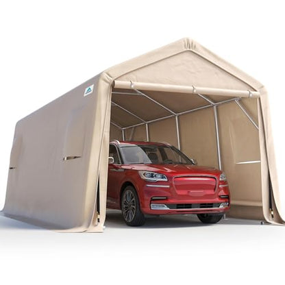 Heavy Duty 10X20 ft Carport Outdoor Patio Portable Canopy Storage Shelter Shed with 2 Rolled up Zipper Doors & Vents for Snowmobile Garden Tools