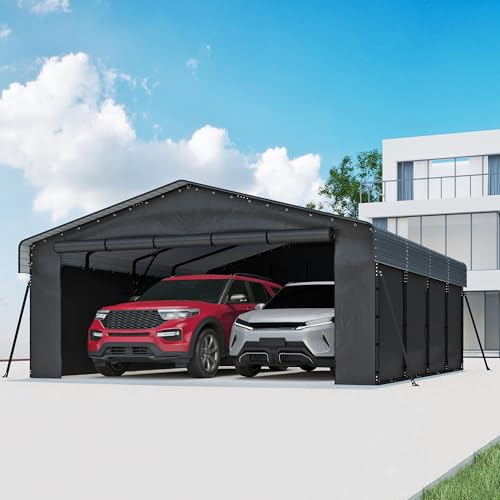 20 x 20 FT Metal Carport with Removable Sidewalls & Doors
