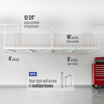 White 4x8 Overhead Garage Storage Rack 600 lb 12”