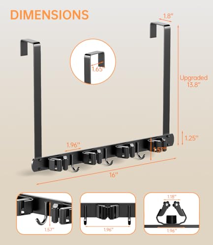 Broom Holder Over The Door with Hooks