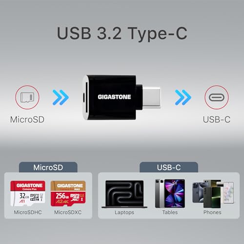 5 Years Data Recovery】 GIGASTONE 256GB Micro SD Card with USB 3.2 Type C Card Reader