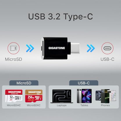 5 Years Data Recovery】 GIGASTONE 256GB Micro SD Card with USB 3.2 Type C Card Reader