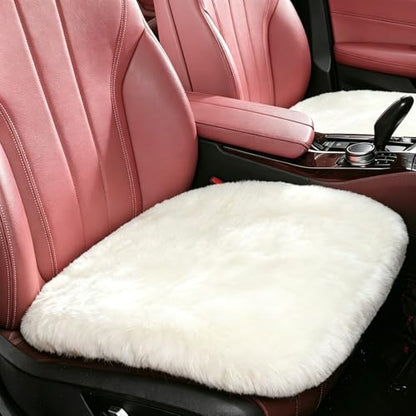 White Genuine Sheepskin Car Seat Cover for Fuzzy Fur Wool Cushion