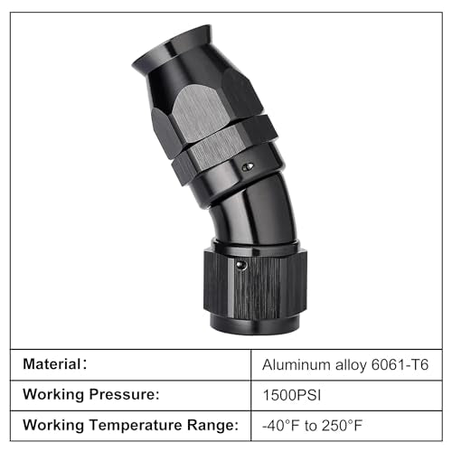 8AN 30 Degree PTFE One Piece Full Flow End Hose Fitting Aluminum Black