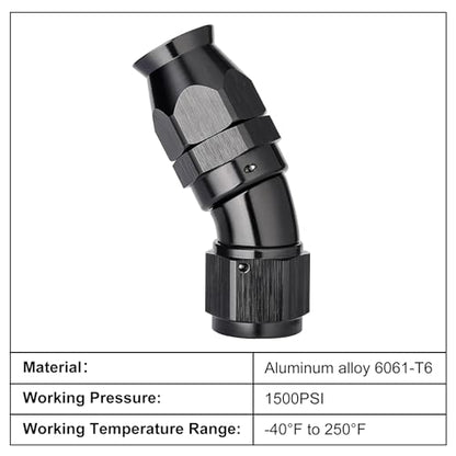 8AN 30 Degree PTFE One Piece Full Flow End Hose Fitting Aluminum Black
